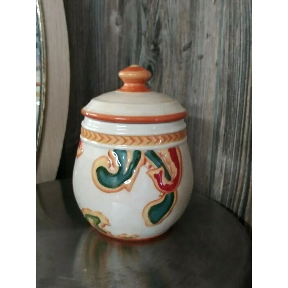 NWOB Fitz & Floyd Jar w/lid porcelain Carissa Paisley Container multicolor 5.5